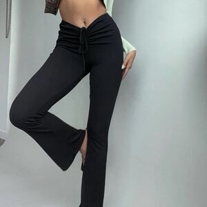Princess Polly Black imogen tie front low rise flares